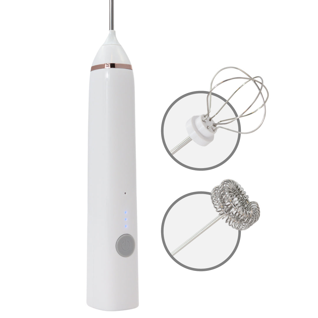 Melkopschuimer Elektrisch met 3 Standen! - Sterke Melk Opschuimer - Oplaadbaar via Micro USB - Melkklopper met 2 Opzetstukjes - Wit