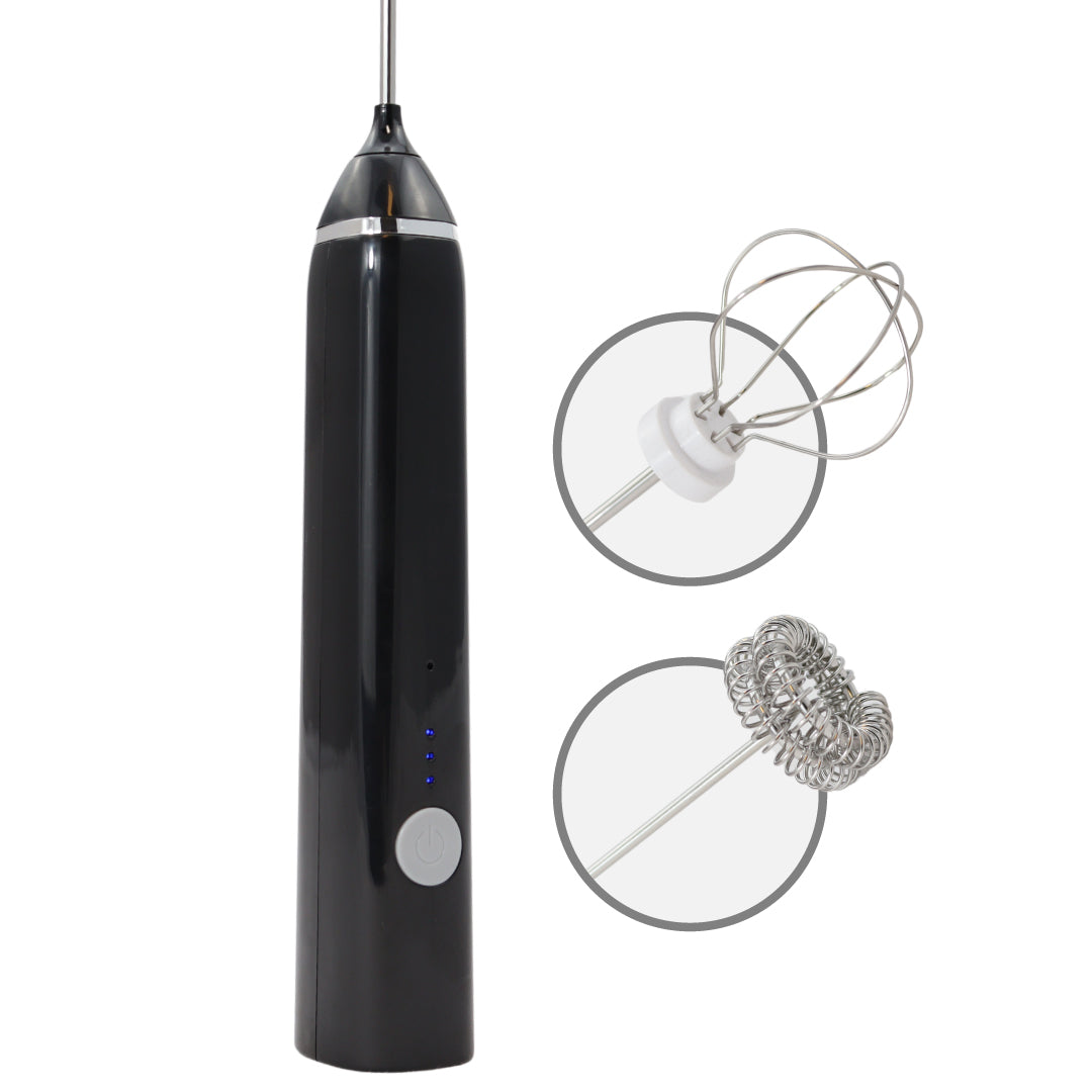 Melkopschuimer Elektrisch met 3 Standen! - Sterke Melk Opschuimer - Oplaadbaar via Micro USB - Melkklopper met 2 Opzetstukjes - Zwart