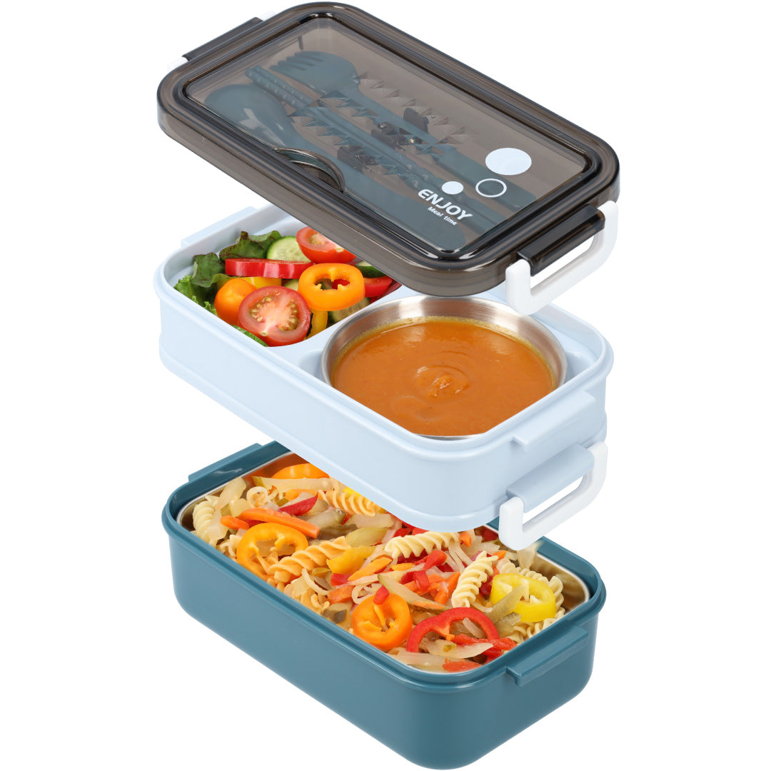 Lunchbox met soepkom Blauw - Luxe bentobox - luchtdicht en lekvrij - BPA vrij!