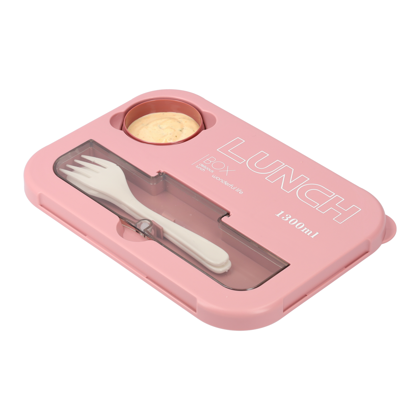 Mooie Lunchbox 1300ml - BPA vrij - Bentobox - Ook te gebruiken als Broodtrommel - Roze - Met Bestek en Sausbakje