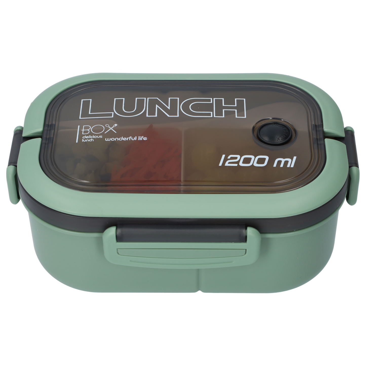 Lunchbox - Luxe bentobox - 3 vakjes - Lepel en vork inbegrepen - Ook te gebruiken als broodtrommel - Luchtdicht en lekvrij - 1200 ml - Groen