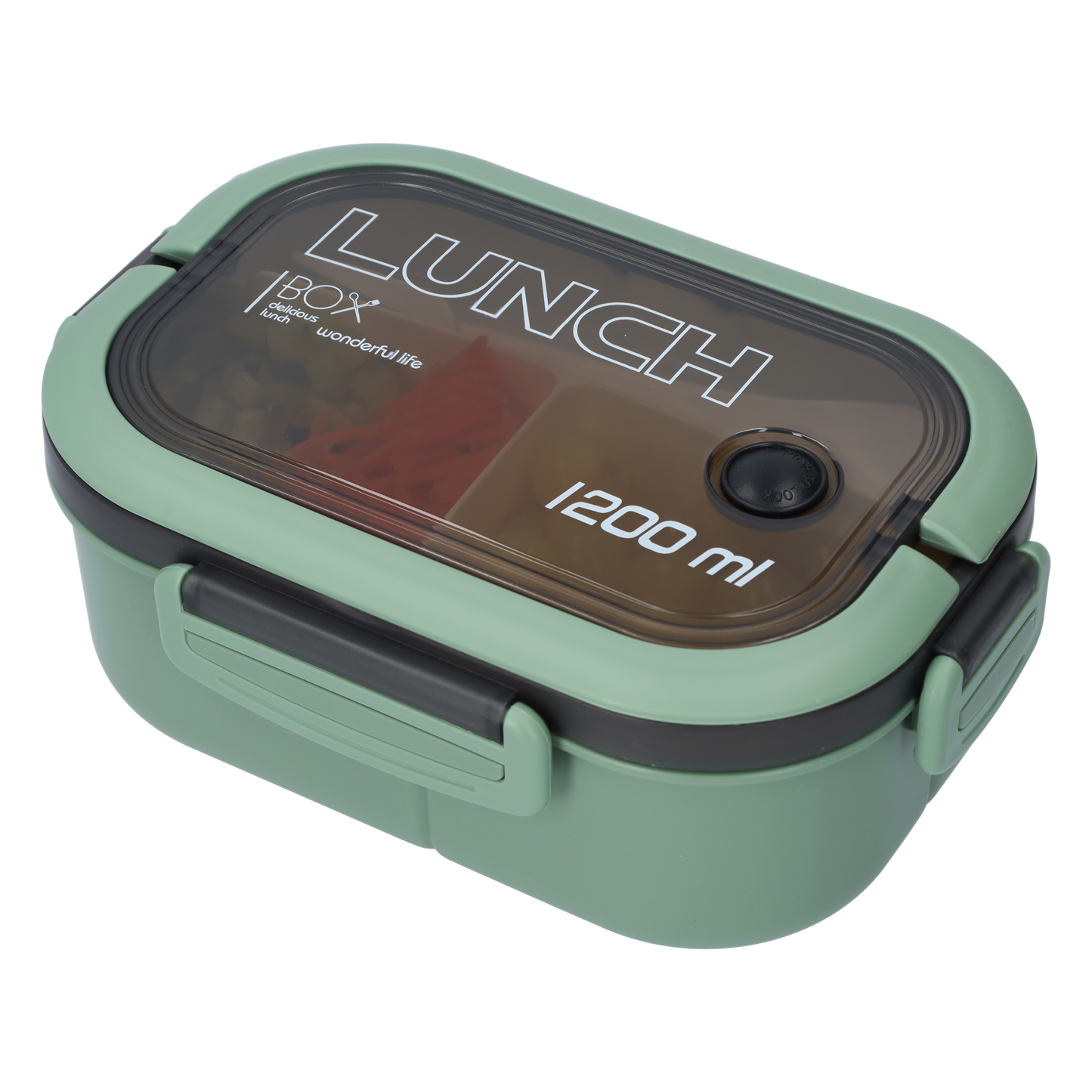 Lunchbox - Luxe bentobox - 3 vakjes - Lepel en vork inbegrepen - Ook te gebruiken als broodtrommel - Luchtdicht en lekvrij - 1200 ml - Groen