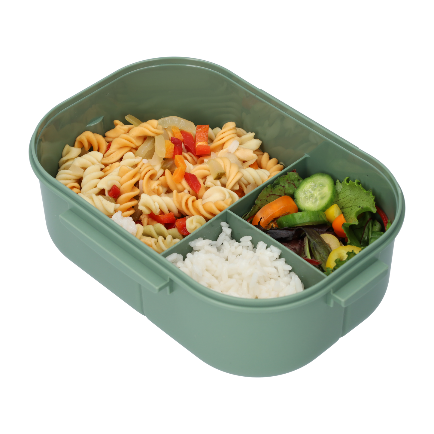 Lunchbox - Luxe bentobox - 3 vakjes - Lepel en vork inbegrepen - Ook te gebruiken als broodtrommel - Luchtdicht en lekvrij - 1200 ml - Groen