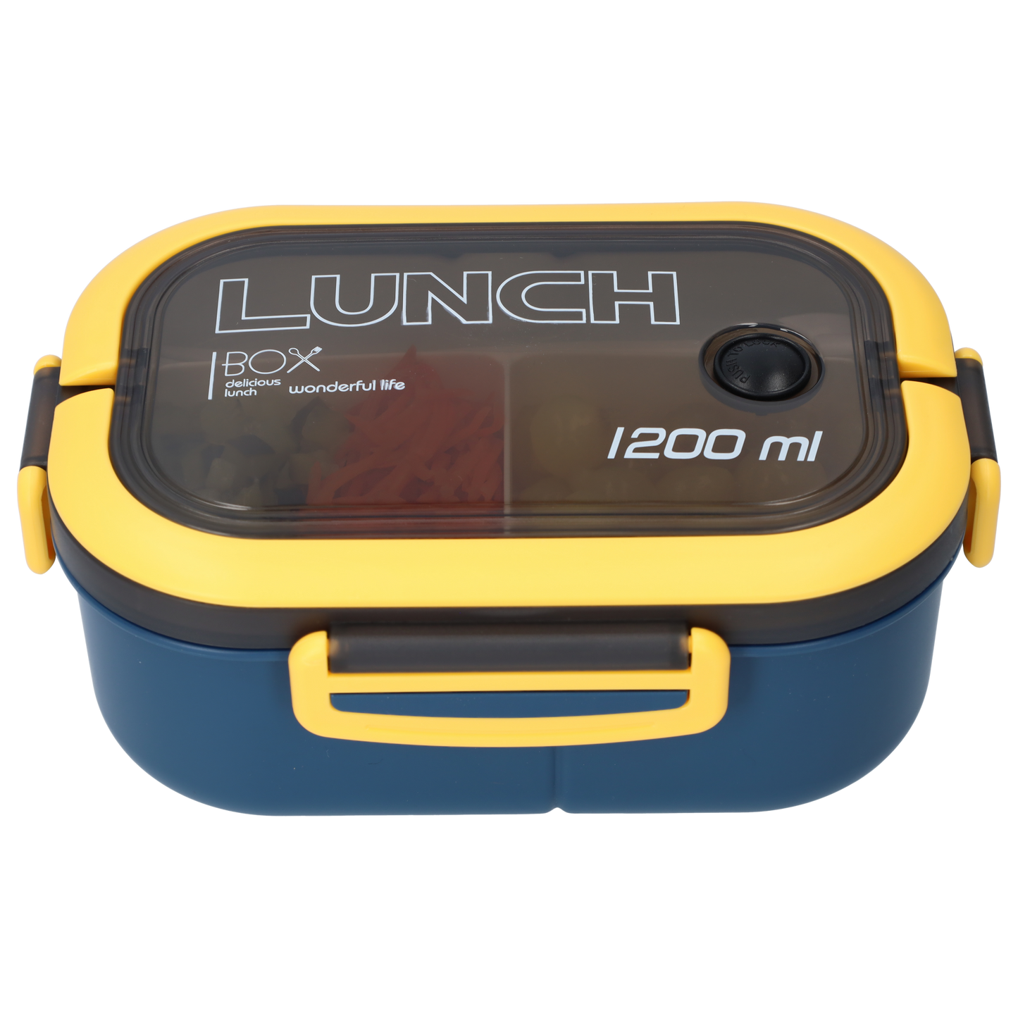 Lunchbox - Luxe bentobox - 3 vakjes - Lepel en vork inbegrepen - Ook te gebruiken als broodtrommel - Luchtdicht en lekvrij - 1200 ml - Blauw