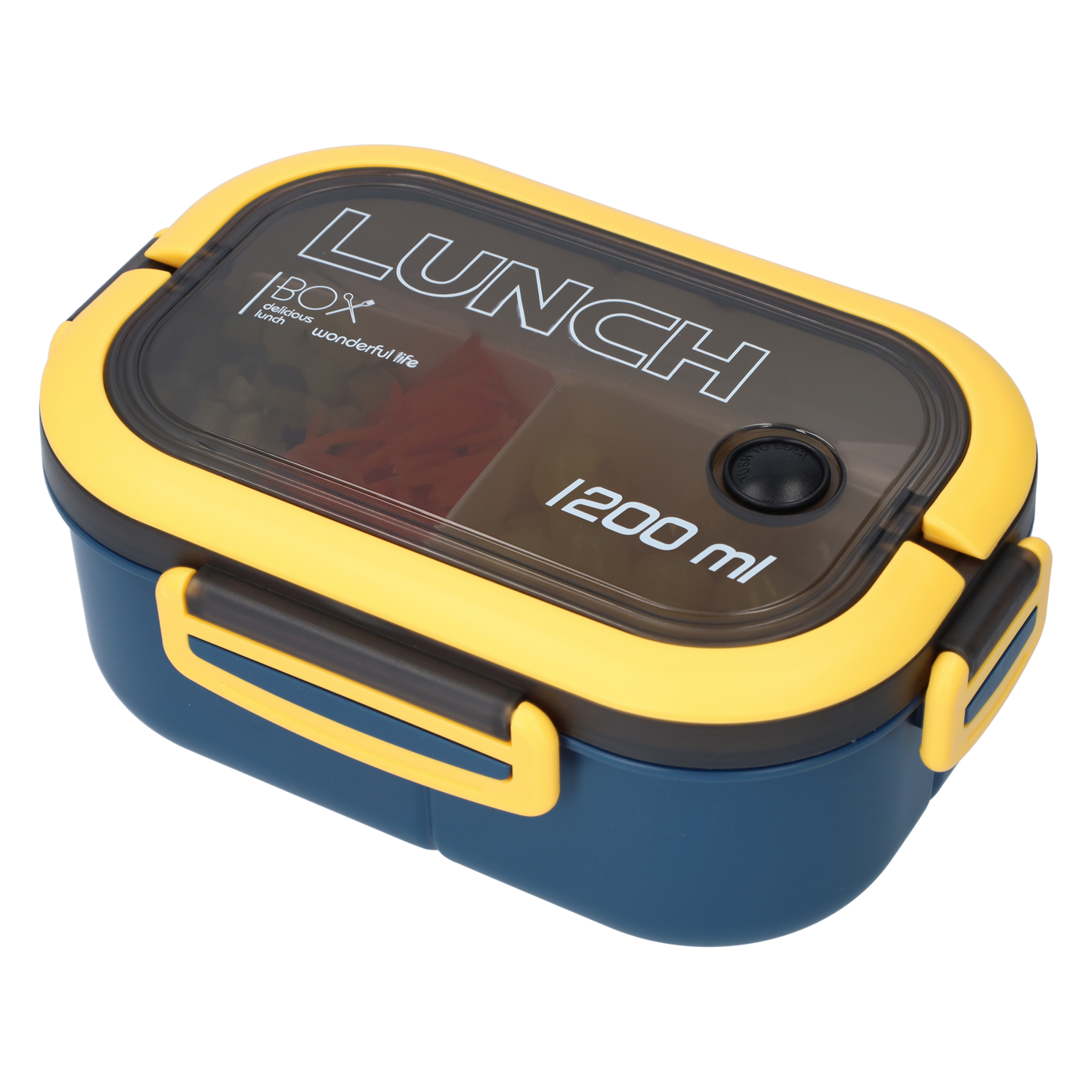 Lunchbox - Luxe bentobox - 3 vakjes - Lepel en vork inbegrepen - Ook te gebruiken als broodtrommel - Luchtdicht en lekvrij - 1200 ml - Blauw