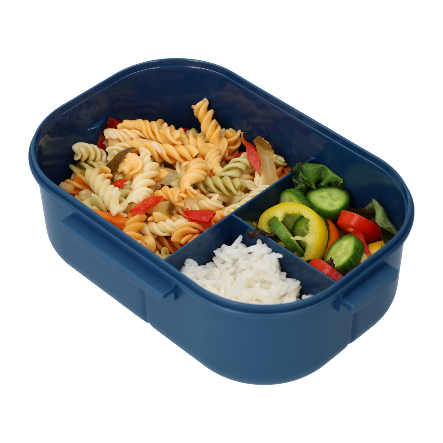 Lunchbox - Luxe bentobox - 3 vakjes - Lepel en vork inbegrepen - Ook te gebruiken als broodtrommel - Luchtdicht en lekvrij - 1200 ml - Blauw