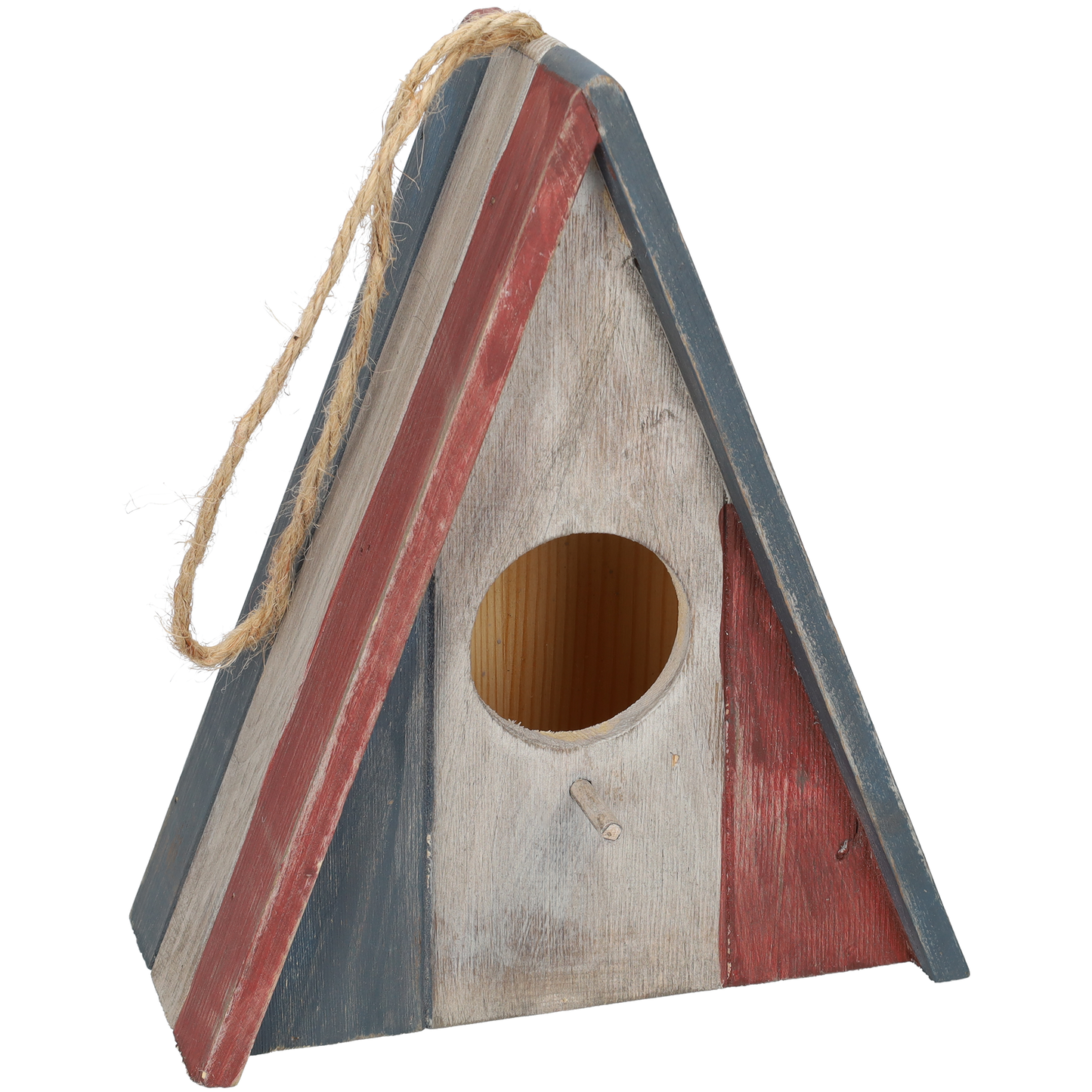 Vogelhuisje - Vogelhuis - Rustiek vogelhuis voor vogels - Decoratie voor in de tuin of aan de boom! - Nestkastje - Vogelnest gemaakt van hout - Geschikt voor bijvoorbeeld de koolmees, groenling, pimpelmees en winterkoning! - Rood, Wit & Blauw
