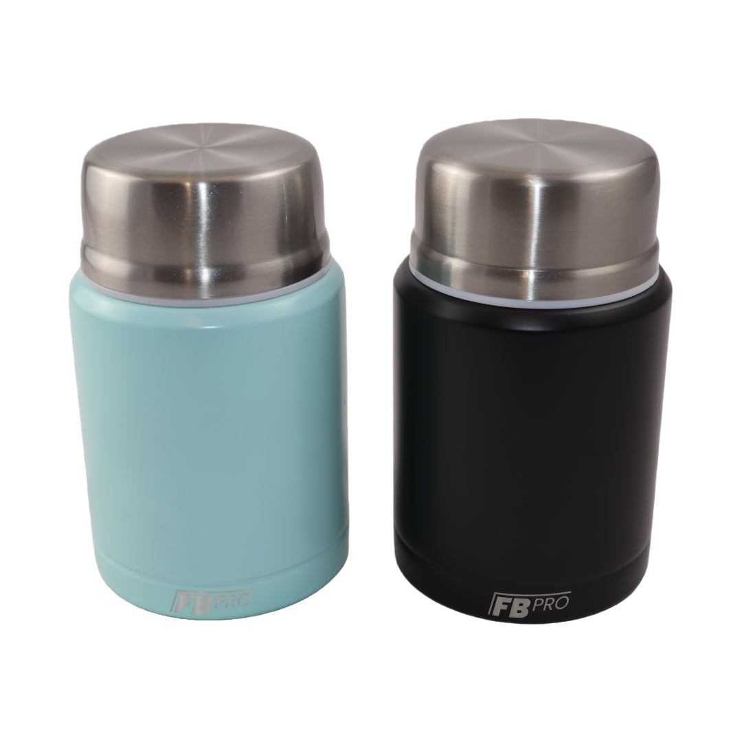 Lichtblauwe & Zwarte Thermos Voedselcontainer met Lepel x2 - Licht blauw & Zwart - 450ml