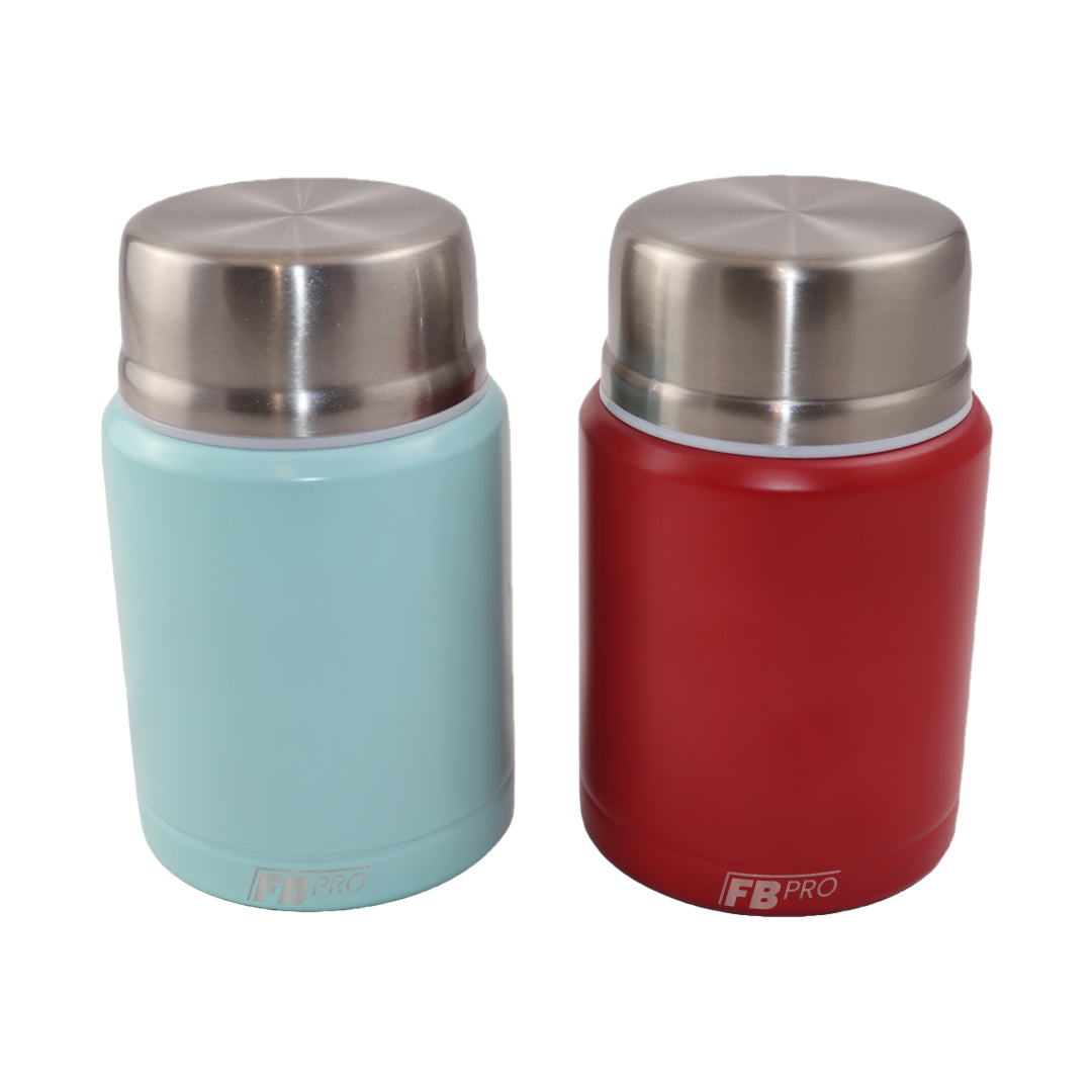 Lichtblauwe & Rode Thermos Voedselcontainer met Lepel x2 - Licht blauw & Rood - 450ml