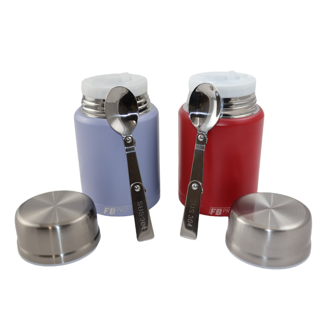 Lichtpaarse & Rode Thermos Voedselcontainer met Lepel x2 - Licht paars & Rood - 450ml