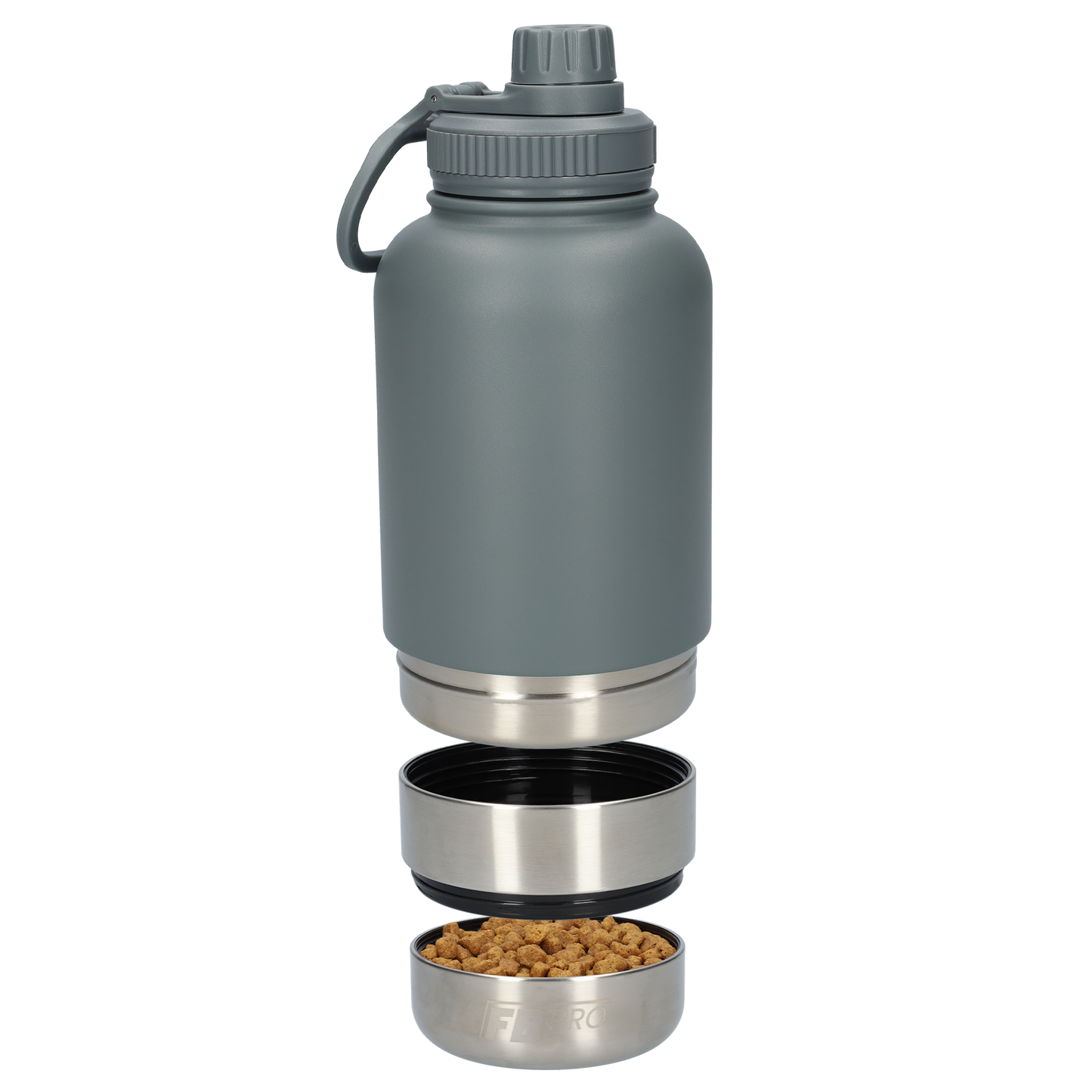 Honden drinkfles met voerbakken - Thermosfles - RVS Fles - BPA vrij - 1 Liter - Grijs