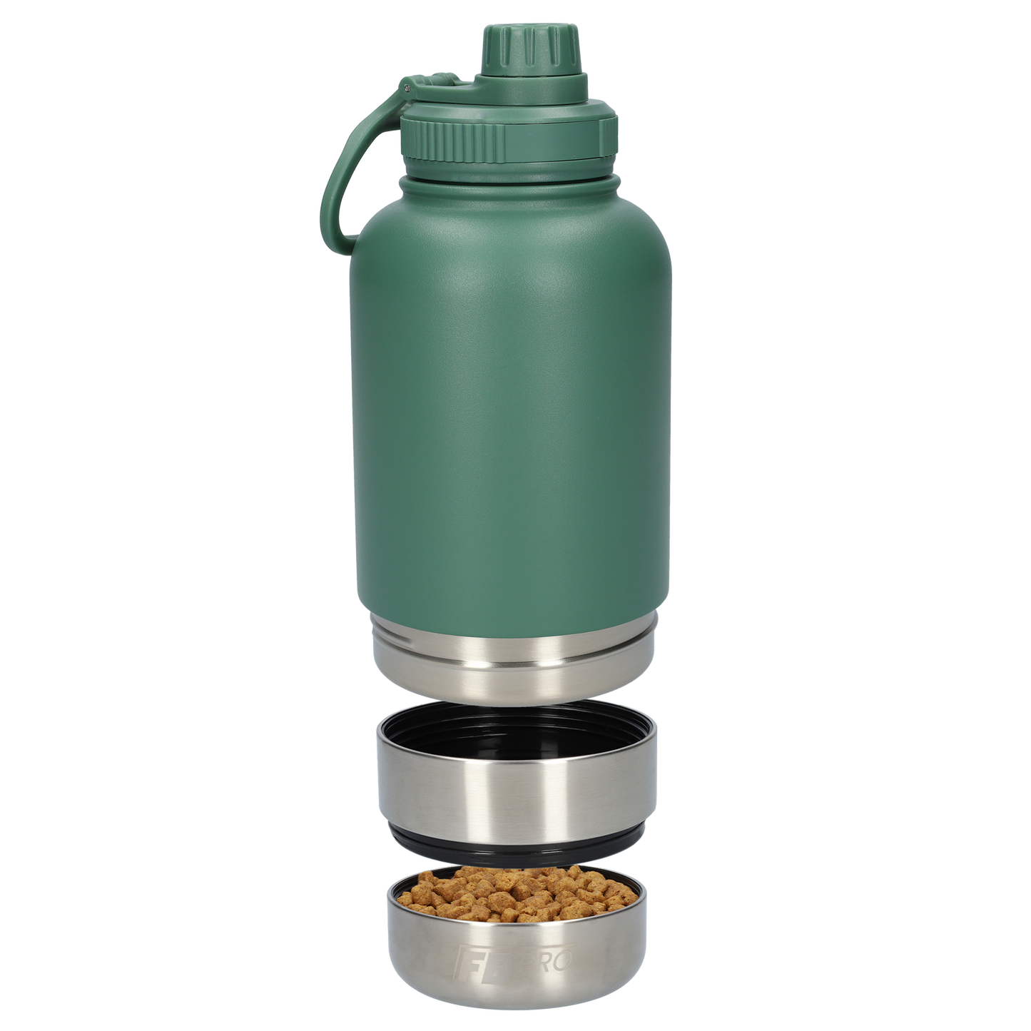 Honden drinkfles met voerbakken - RVS Fles - Lekbestendige dop - BPA vrij - 1 Liter - Grijs
