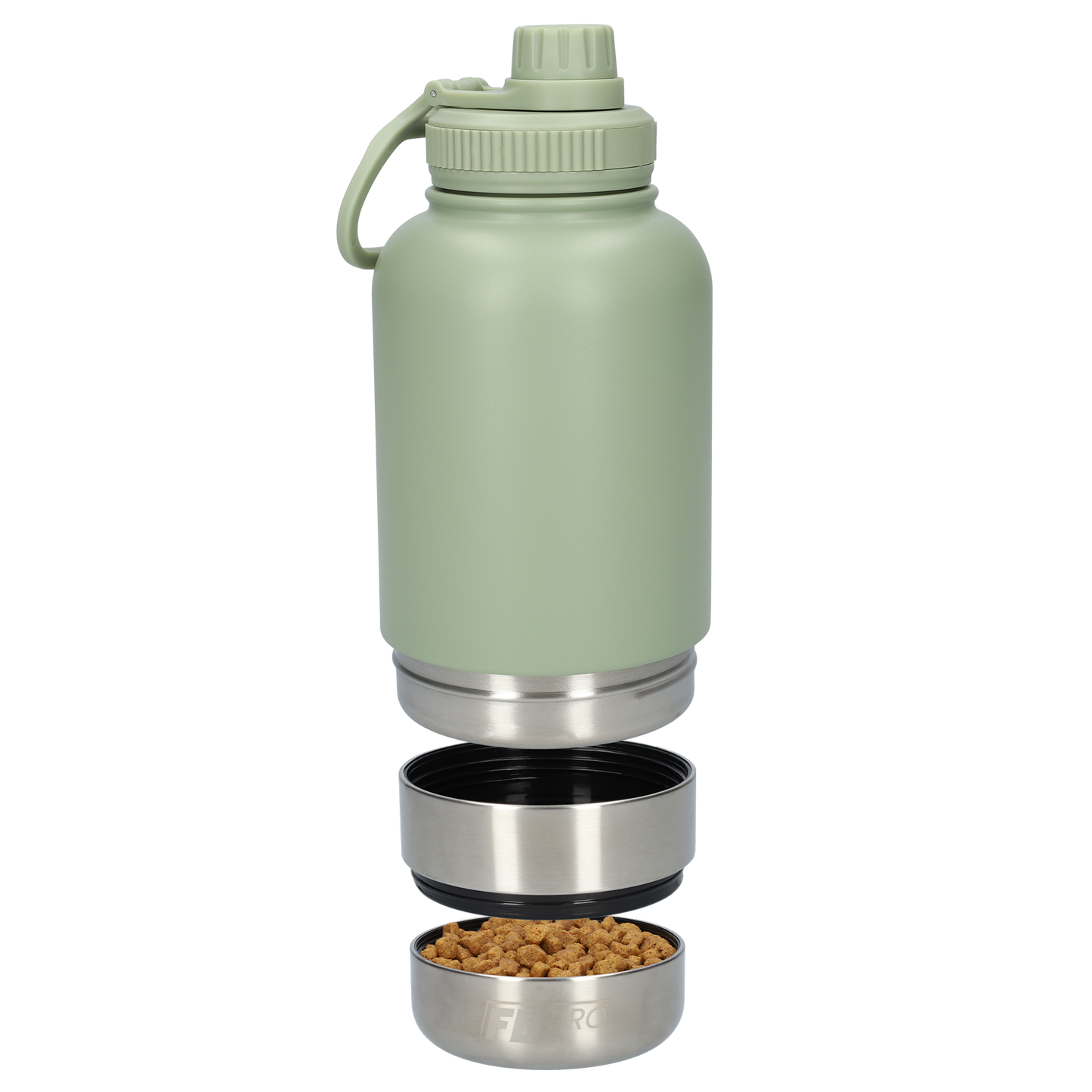 Honden drinkfles met voerbakken - RVS Fles - Lekbestendige dop - BPA vrij - 1 Liter - Met handvat - Licht Groen