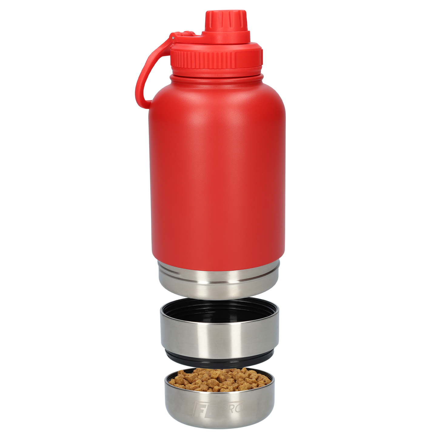 Honden drinkfles met voerbakken - RVS Fles - BPA vrij - 1 Liter - Met handvat - Rood