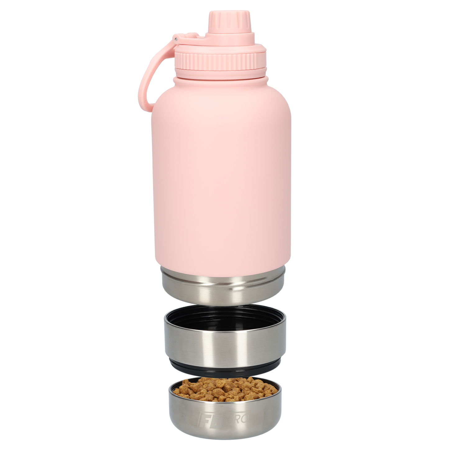 Honden drinkfles met voerbakken - RVS Fles - BPA vrij - 1 Liter - Met handvat - Roze