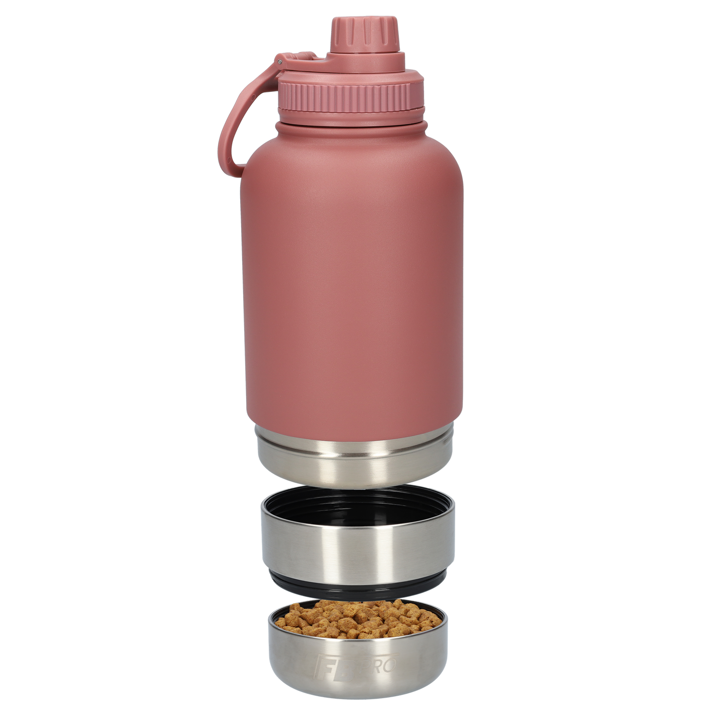 Honden drinkfles met voerbakken - RVS Fles - BPA vrij - 1 Liter - Met handvat - Oud Roze