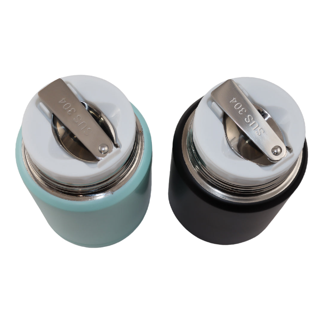 Lichtblauwe & Zwarte Thermos Voedselcontainer met Lepel x2 - Licht blauw & Zwart - 450ml