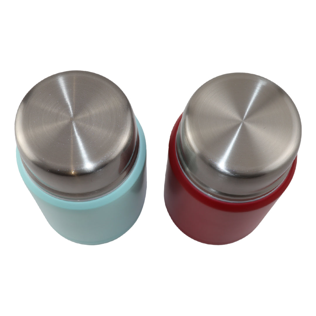 Lichtblauwe & Rode Thermos Voedselcontainer met Lepel x2 - Licht blauw & Rood - 450ml