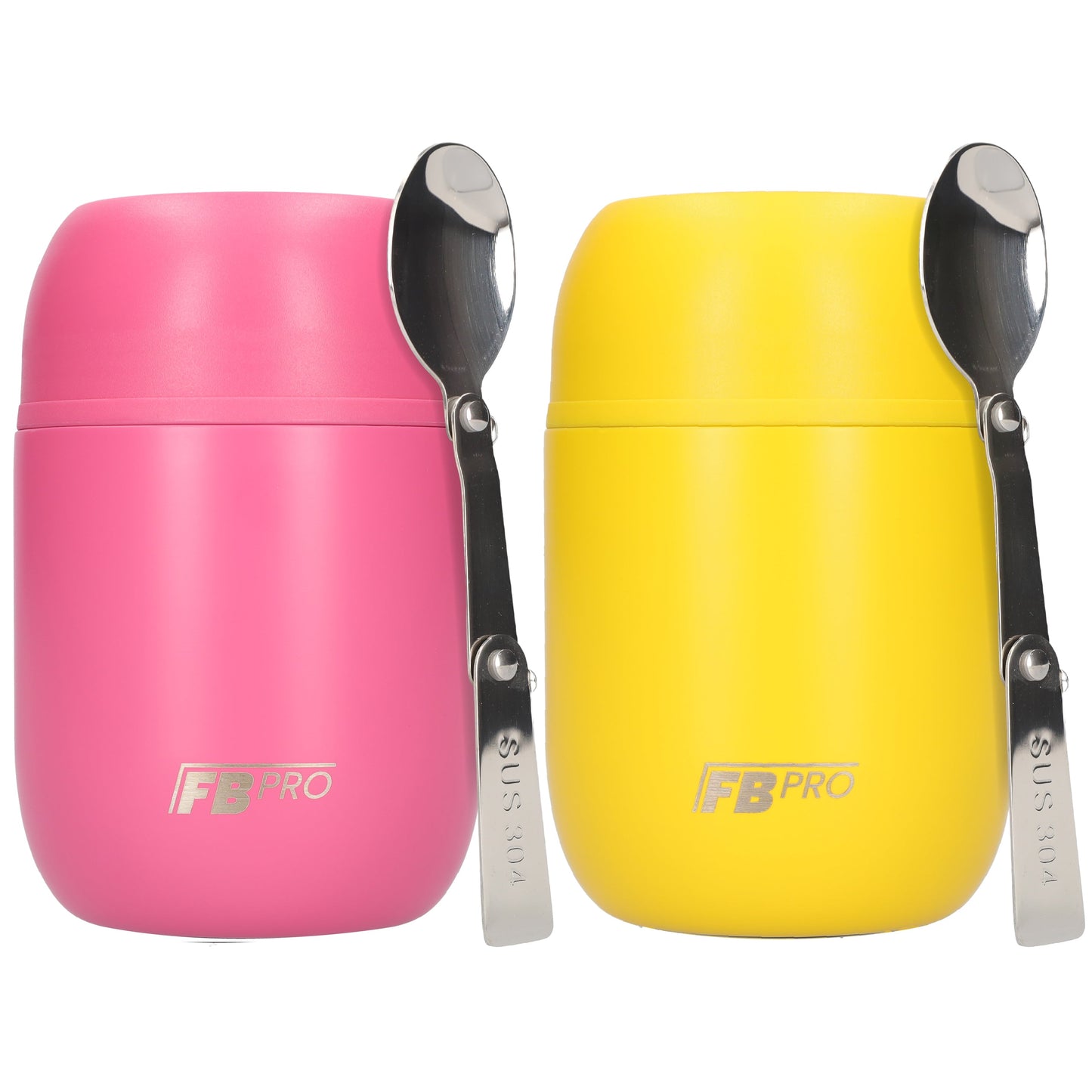 Roze & Gele voedselcontainer Thermos Voedselcontainer met Lepel x2 - Thermoskan - 450ml