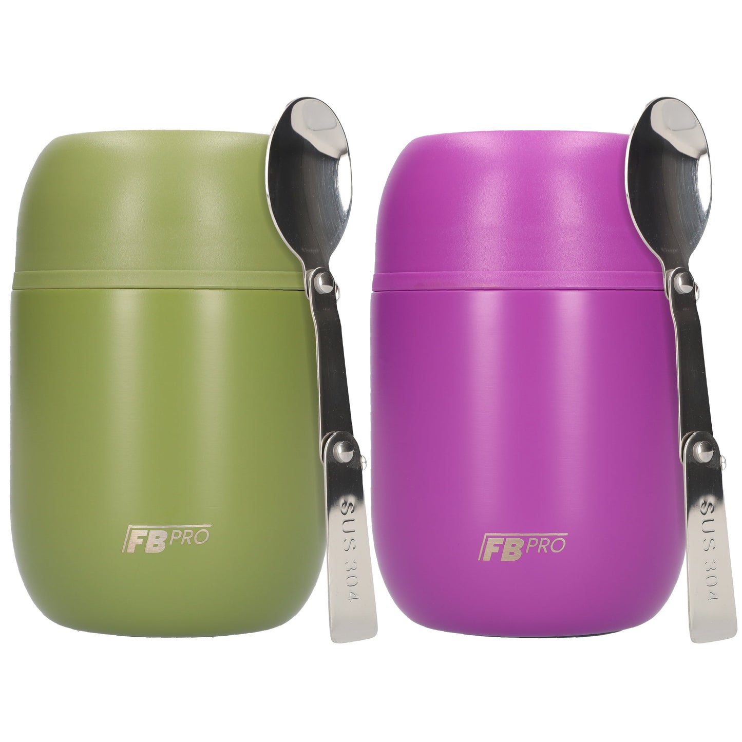Paarse & Legergroene Thermos Voedselcontainer met Lepel x2 - Thermoskan - 450ml