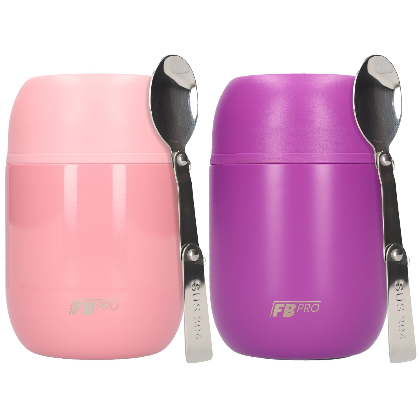 Lichtroze & Paarse Thermos Voedselcontainer met Lepel x2 - Thermoskan - 450ml