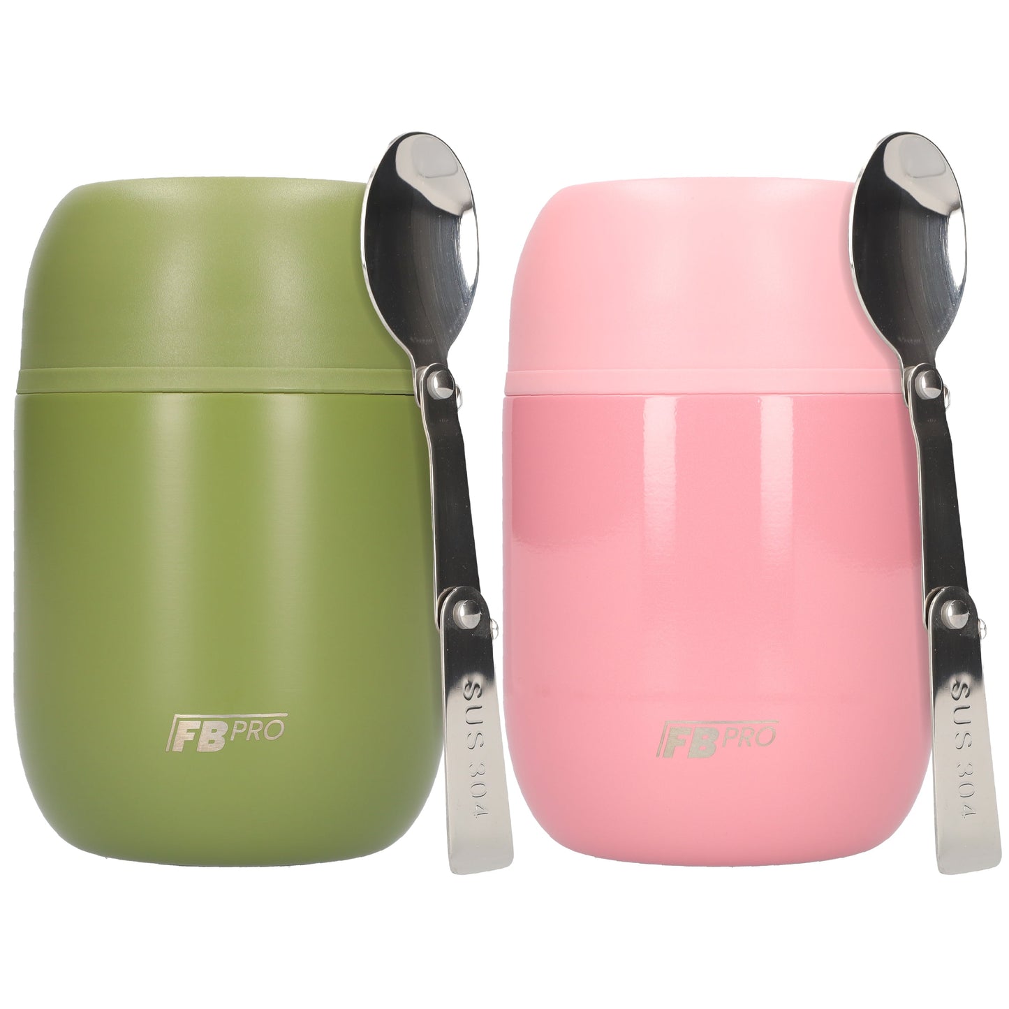 Lichtroze & legergroene voedselcontainer Thermos Voedselcontainer met Lepel x2 - 450ml
