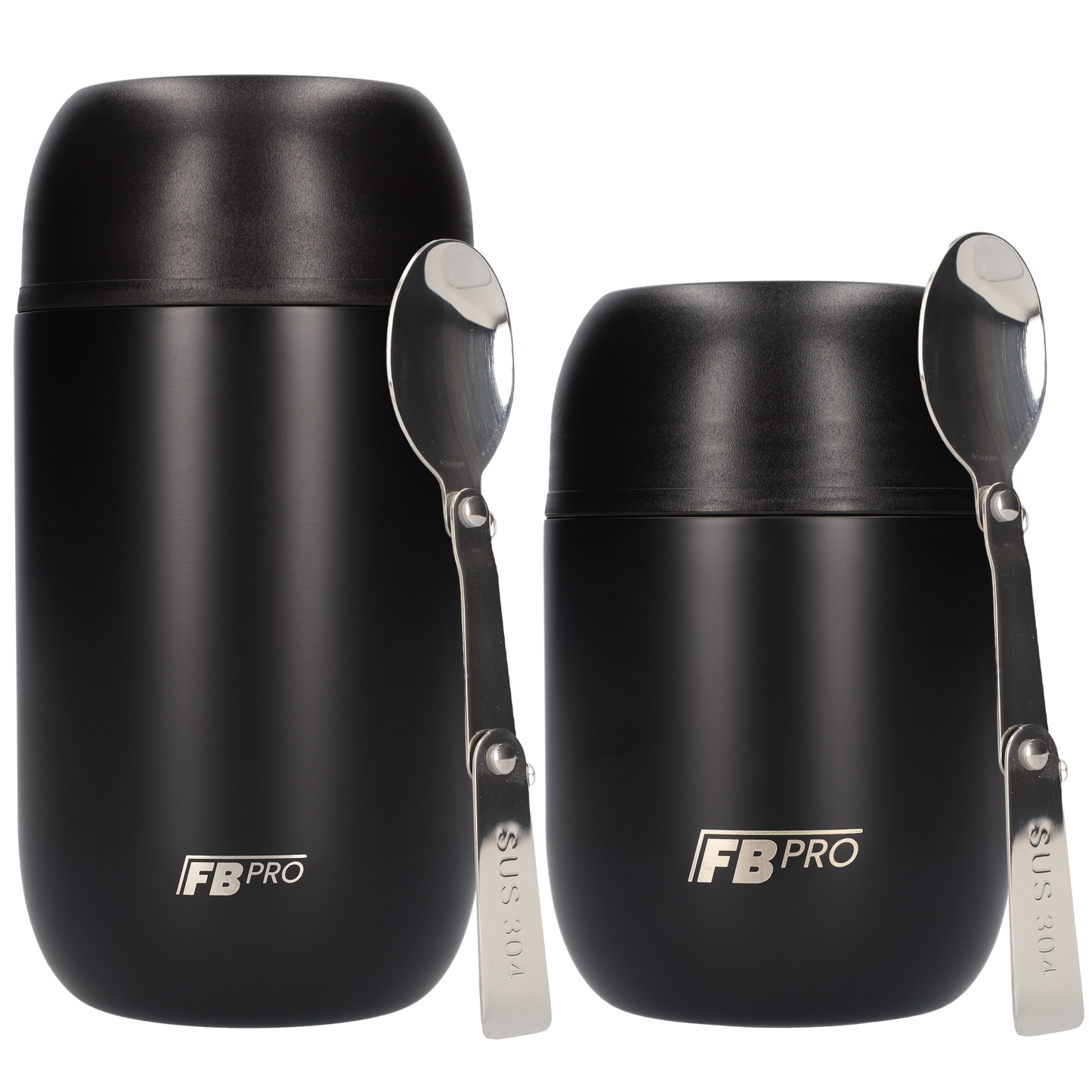Thermos Voedselcontainer met Lepel x2 - Thermoskan Set van 2 - Zwart - 420ml + 710ml
