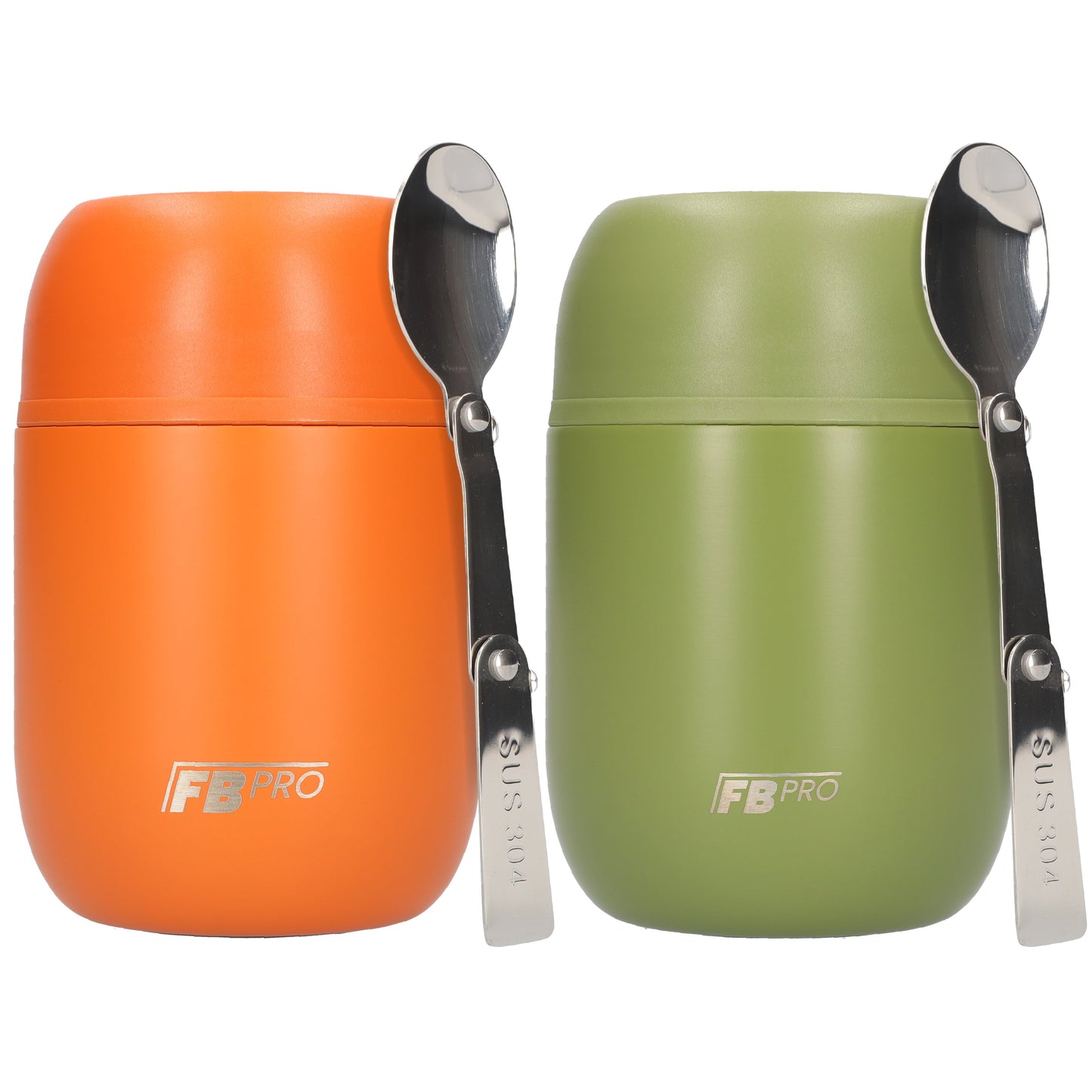 Oranje & legergroene voedselcontainer Thermos Voedselcontainer met Lepel x2 - Thermoskan - 450ml