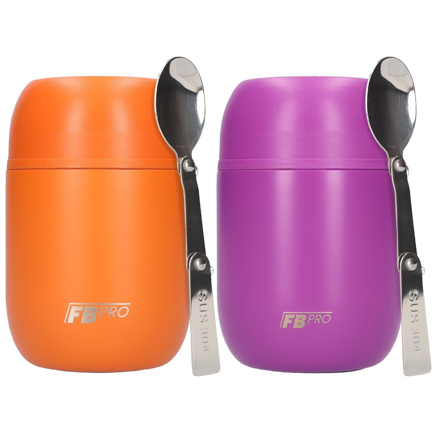 Oranje & paarse voedselcontainer Thermos Voedselcontainer met Lepel x2 - Thermoskan - 450ml