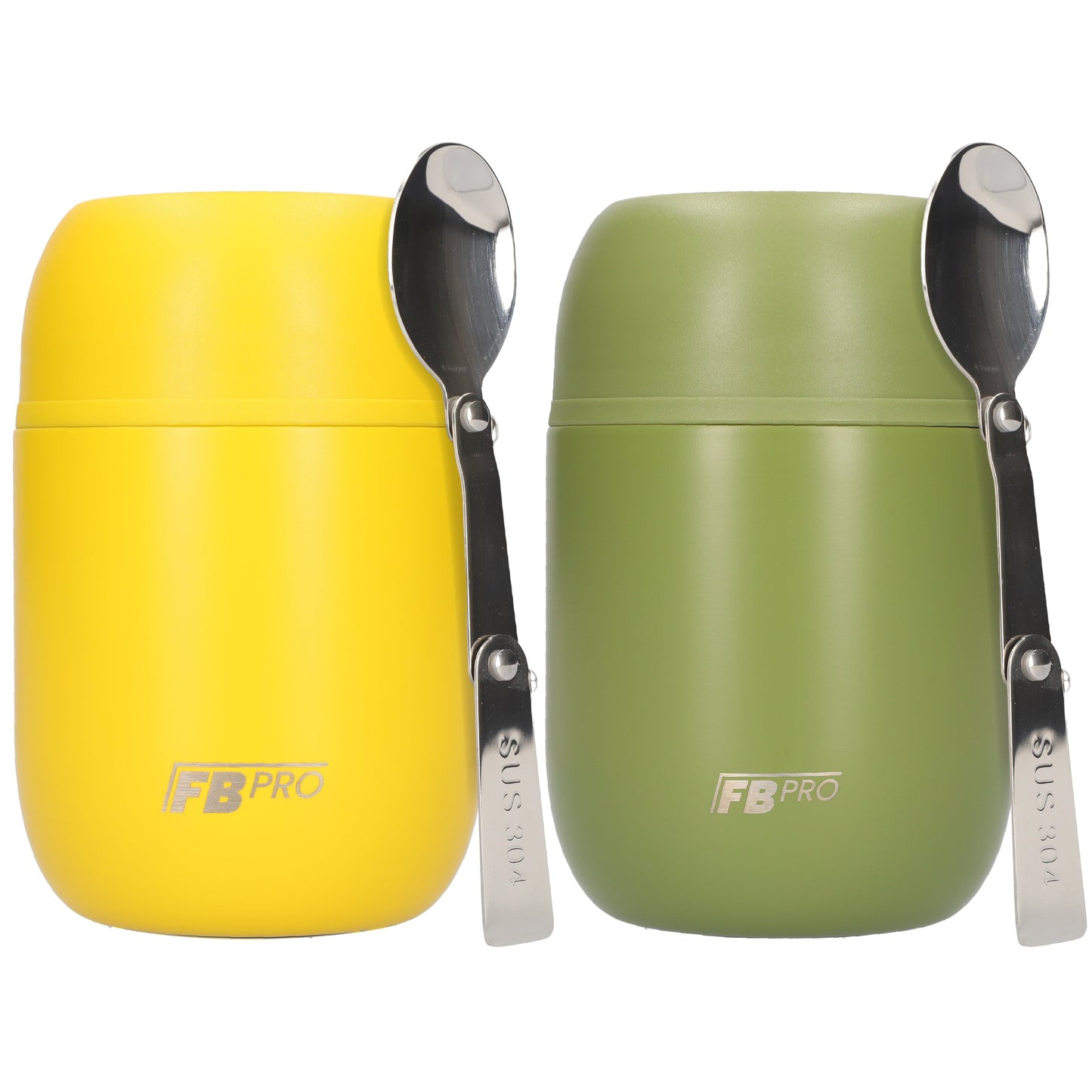 Geel + Legergroen Thermos Voedselcontainer met Lepel x2 - Thermoskan - 450ml