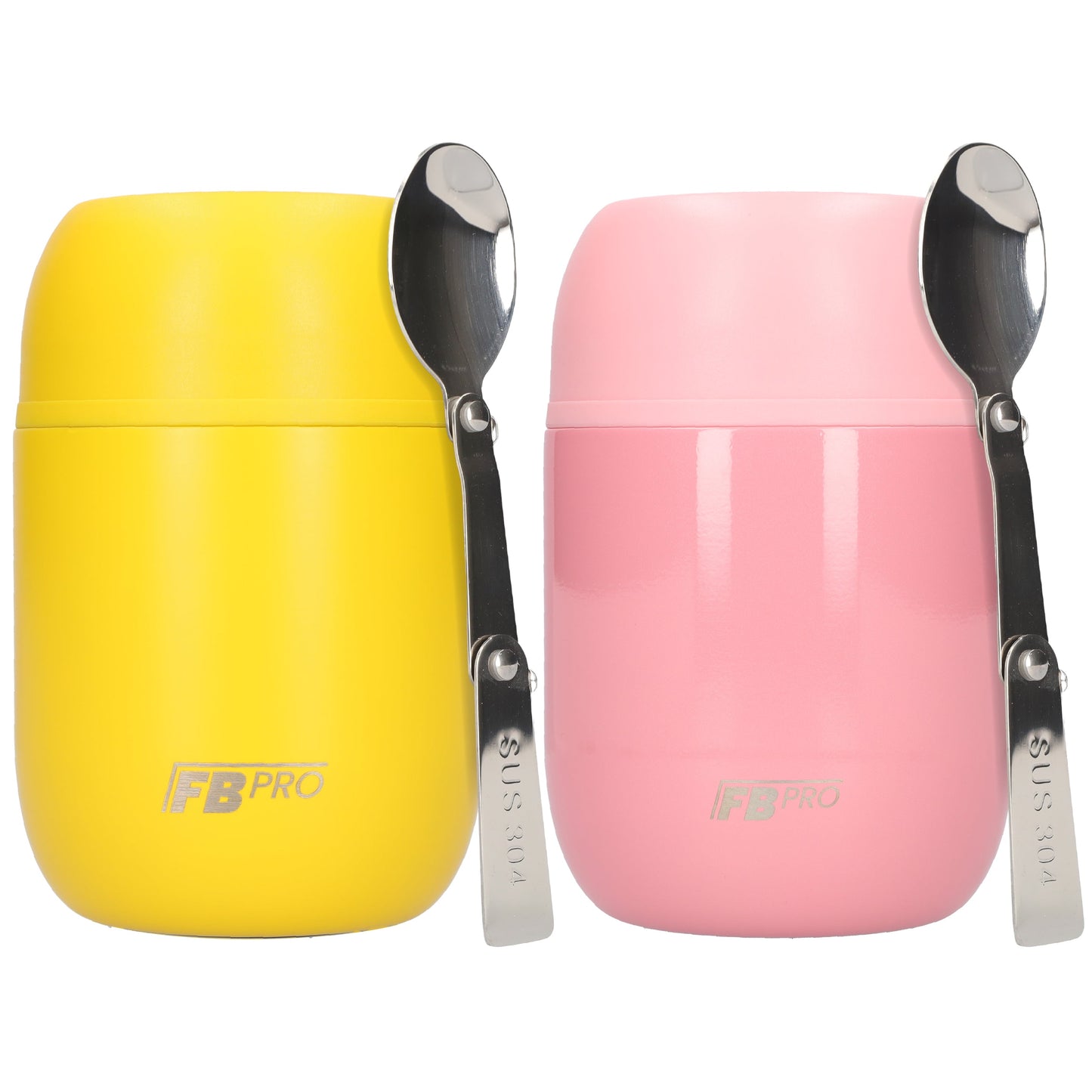 Geel & Lichtroze Thermos Voedselcontainer met Lepel x2 - Thermoskan - 450ml