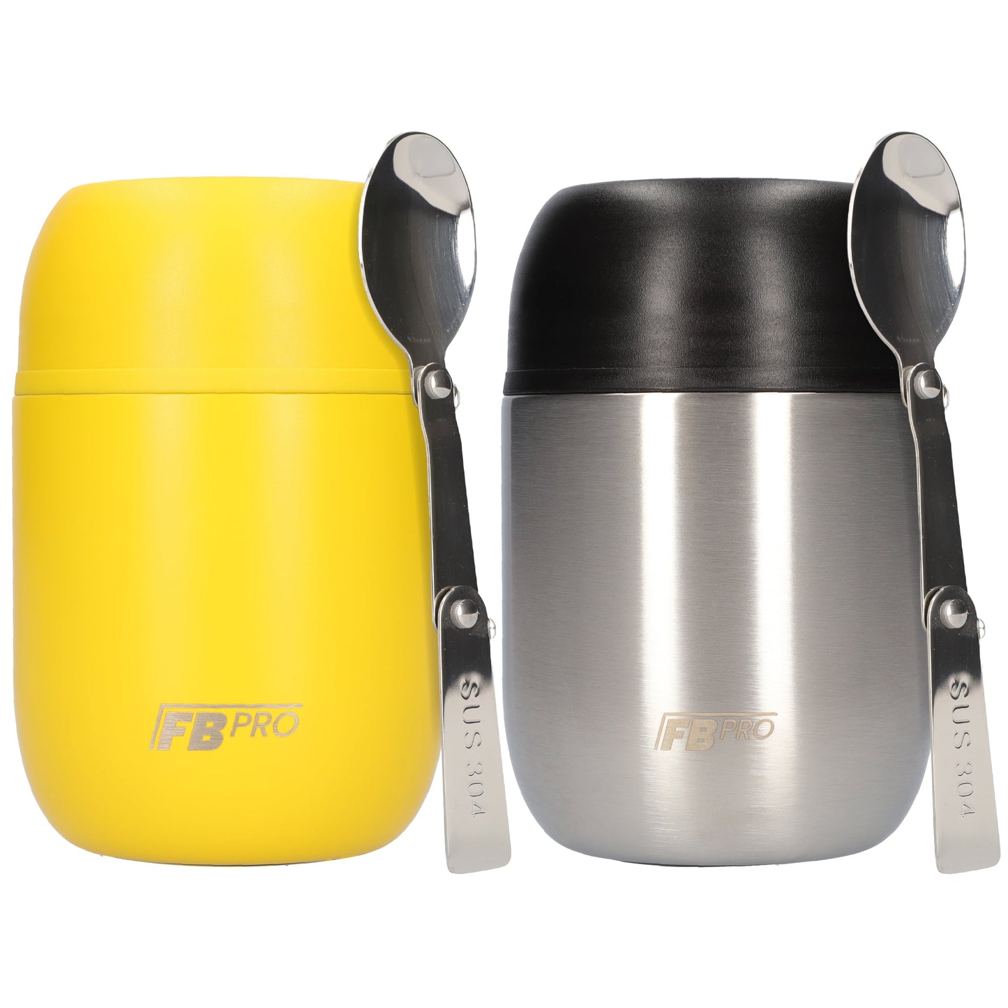 Gele & RVSZwarte Thermos Voedselcontainer met Lepel x2 - Thermoskan - 450ml