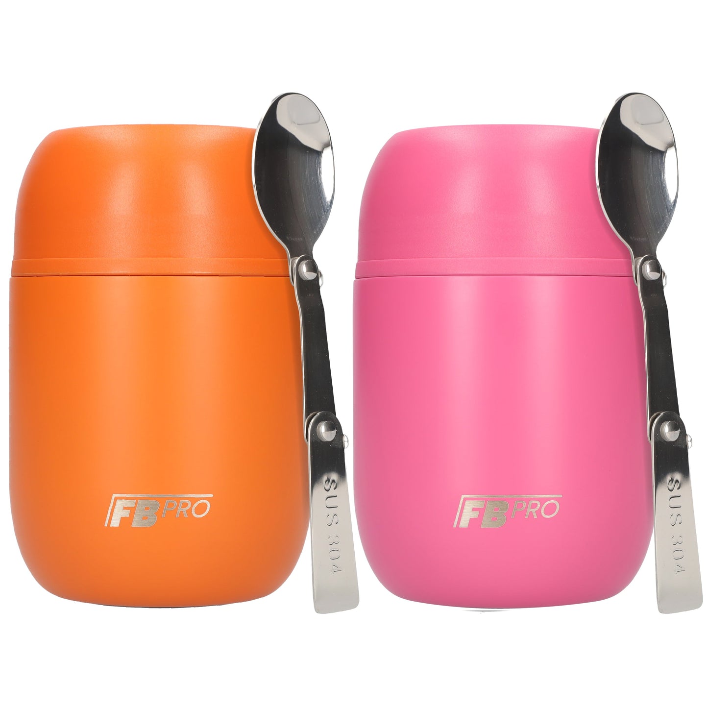 Oranje & Roze voedselcontainer Thermos Voedselcontainer met Lepel x2 - Thermoskan - 450ml