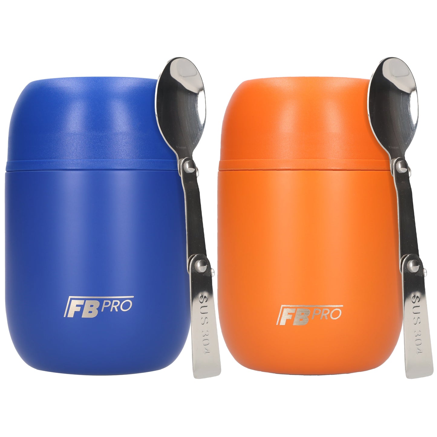 Blauwe & Oranje Thermos Voedselcontainer met Lepel x2 - Thermoskan - 450ml