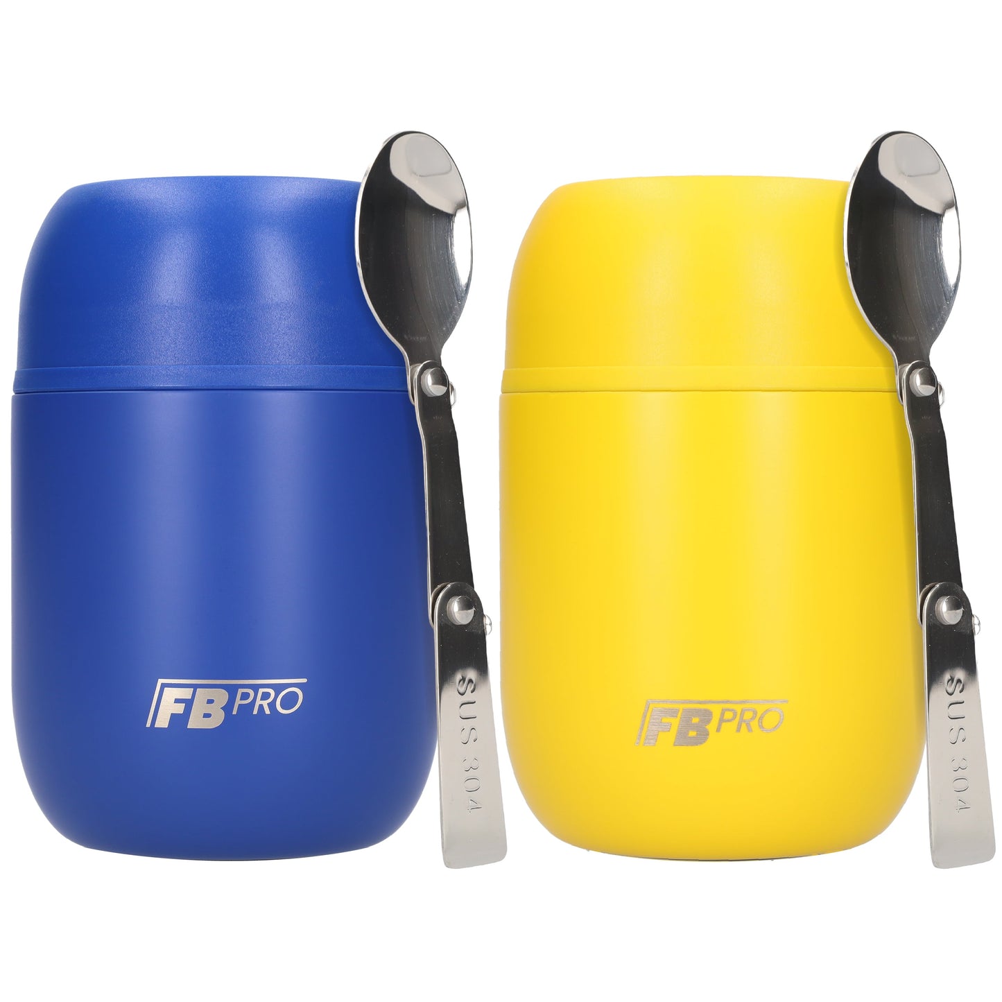 Blauwe en gele voedselcontainer Thermos Voedselcontainer met Lepel x2 - Thermoskan - 450ml