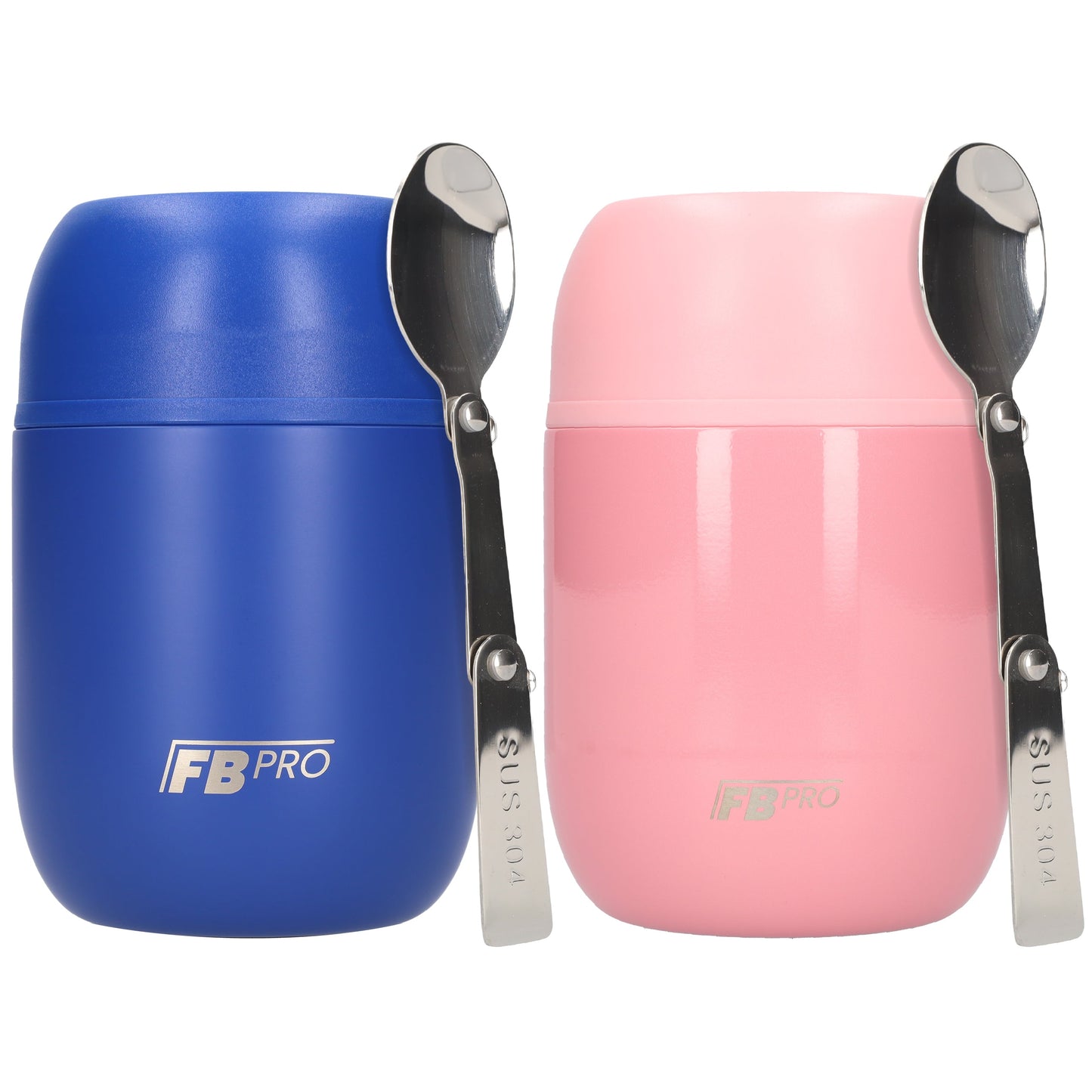 Blauwe en Lichtroze voedselcontainer Thermos Voedselcontainer met Lepel x2 - Thermoskan - 450ml