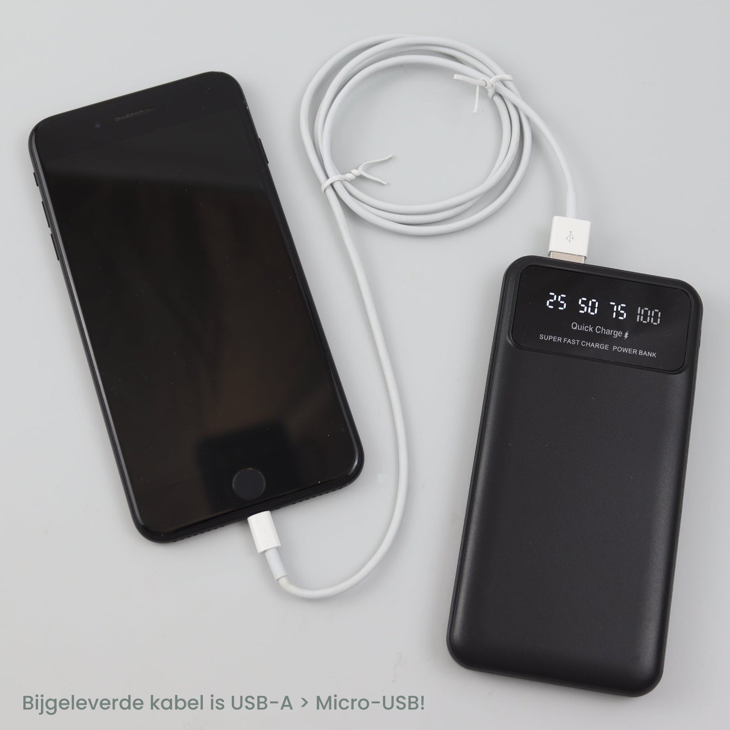 Powerbank 10000mAh - Snellader - Oplaadbescherming - 2x USB en 1x USB-C oplaadport - Zwart