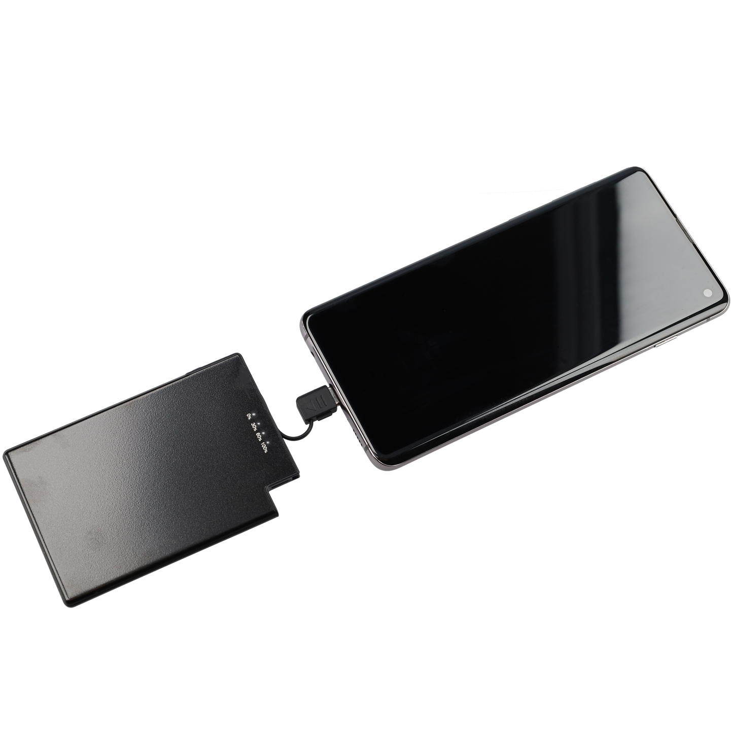 Powerbank zeer plat 5mm dik - 2650 mAh - USB ingang - USB-C - Met ingebouwde kabel! - Zwart