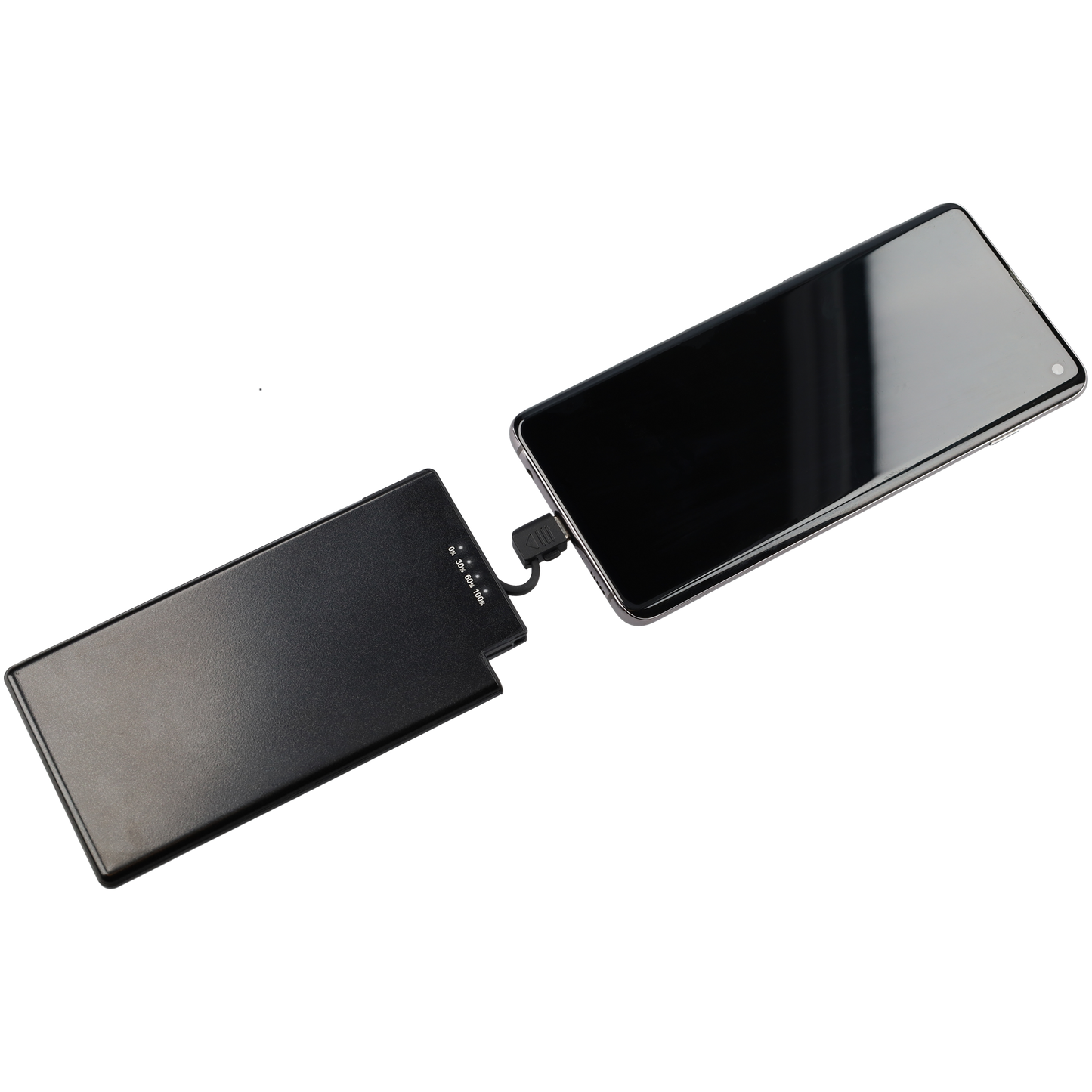 Powerbank zeer plat 6mm dik - 5000 mAh - USB ingang - USB-C - Met ingebouwde kabel! - Zwart