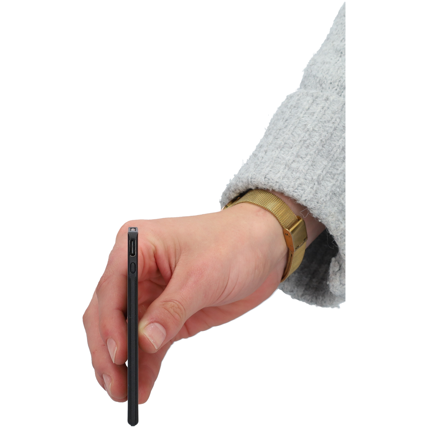 Powerbank zeer plat 5mm dik - 2650 mAh - USB ingang - USB-C - Met ingebouwde kabel! - Zwart