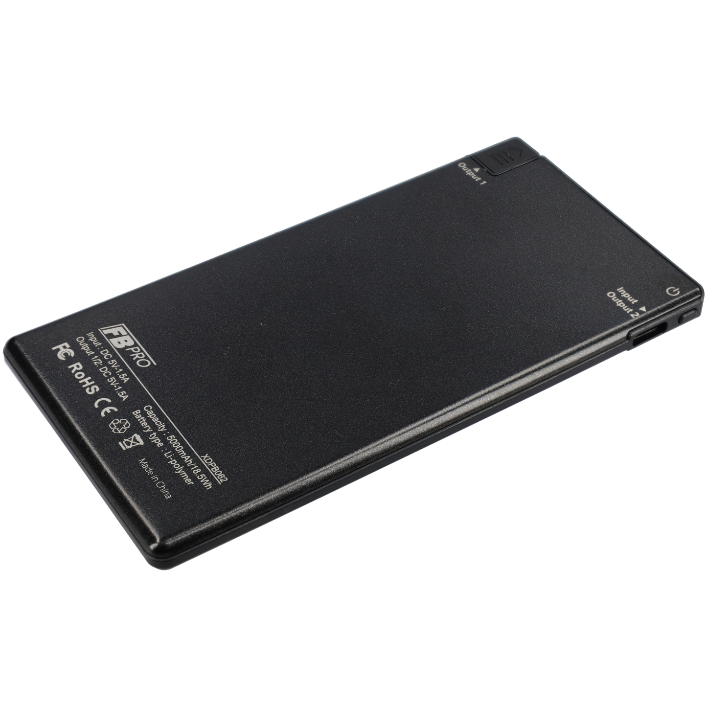Powerbank zeer plat 6mm dik - 5000 mAh - USB ingang - USB-C - Met ingebouwde kabel! - Zwart