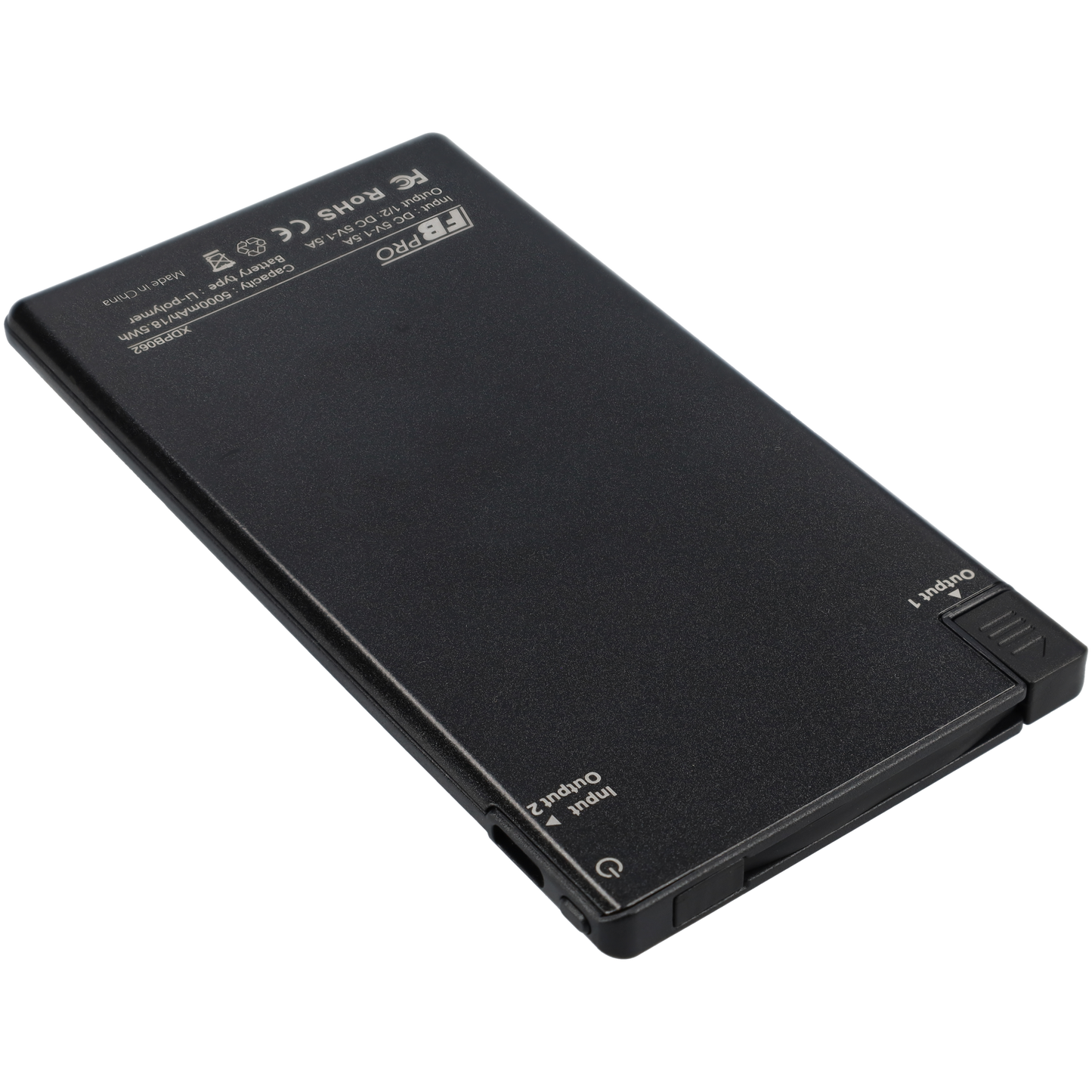 Powerbank zeer plat 6mm dik - 5000 mAh - USB ingang - USB-C - Met ingebouwde kabel! - Zwart