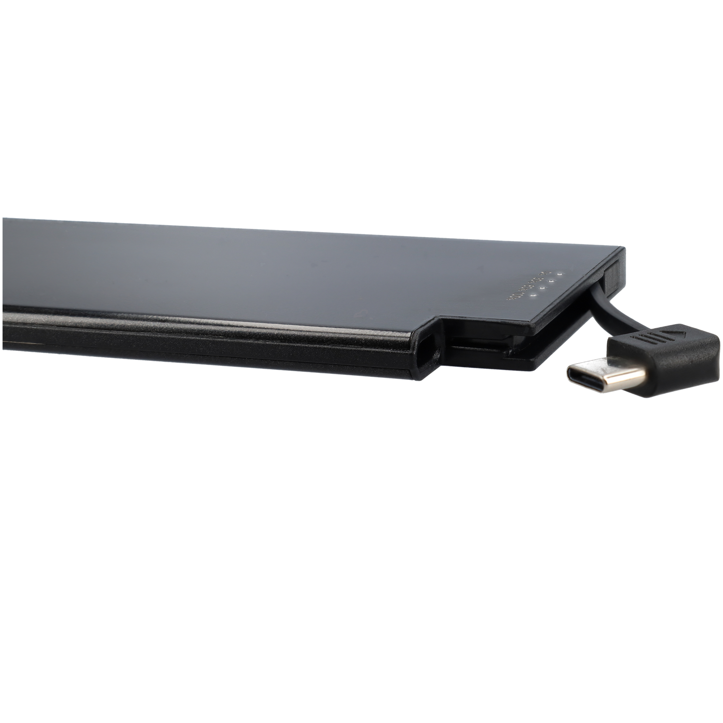 Powerbank zeer plat 6mm dik - 5000 mAh - USB ingang - USB-C - Met ingebouwde kabel! - Zwart