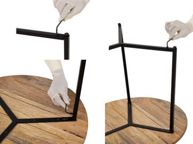Salontafel rond massief hout ø 56cm - metalen frame - zwart