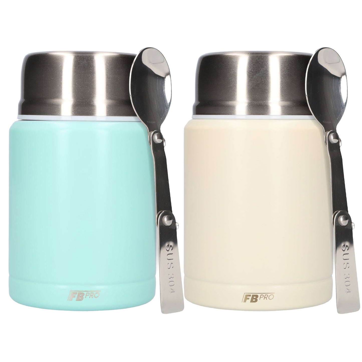 Witte & Lichtblauwe Thermos Voedselcontainer - Thermoskan - Ivoor wit & Licht blauw - 450ml