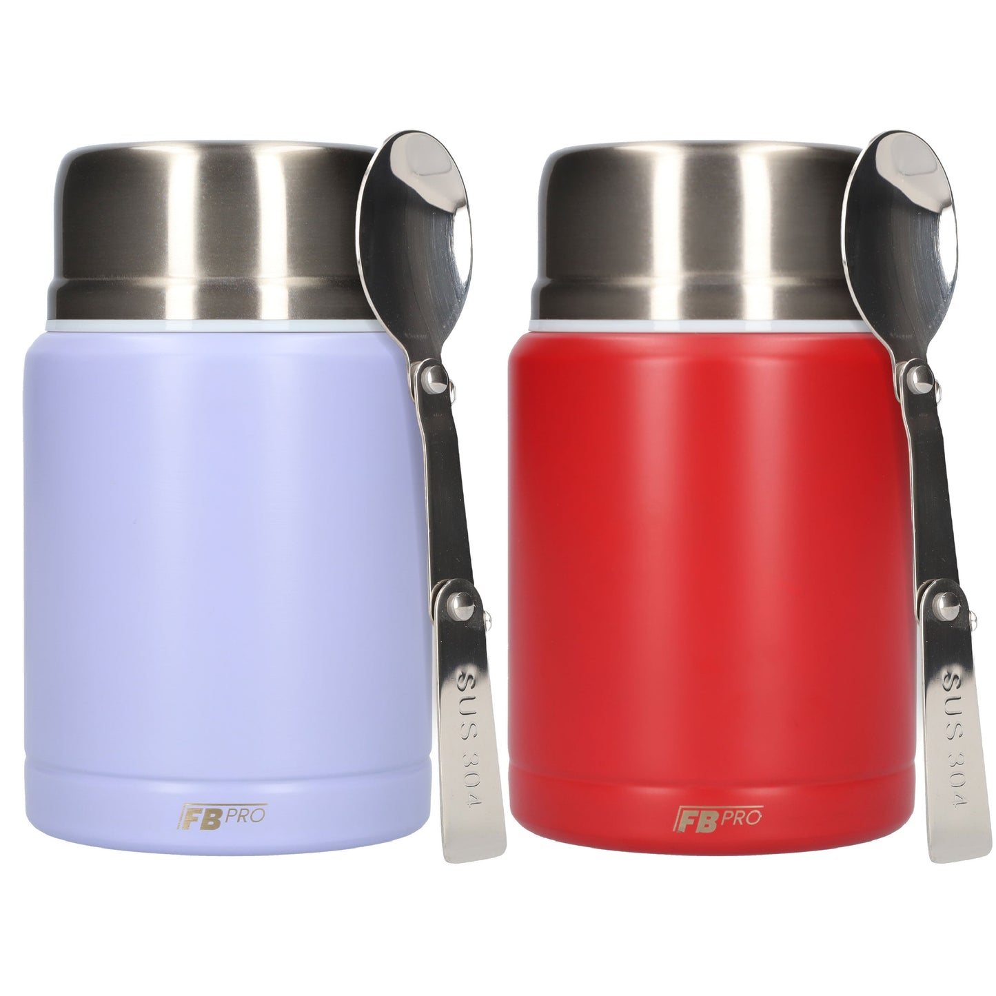 Lichtpaarse & Rode Thermos Voedselcontainer met Lepel x2 - Licht paars & Rood - 450ml