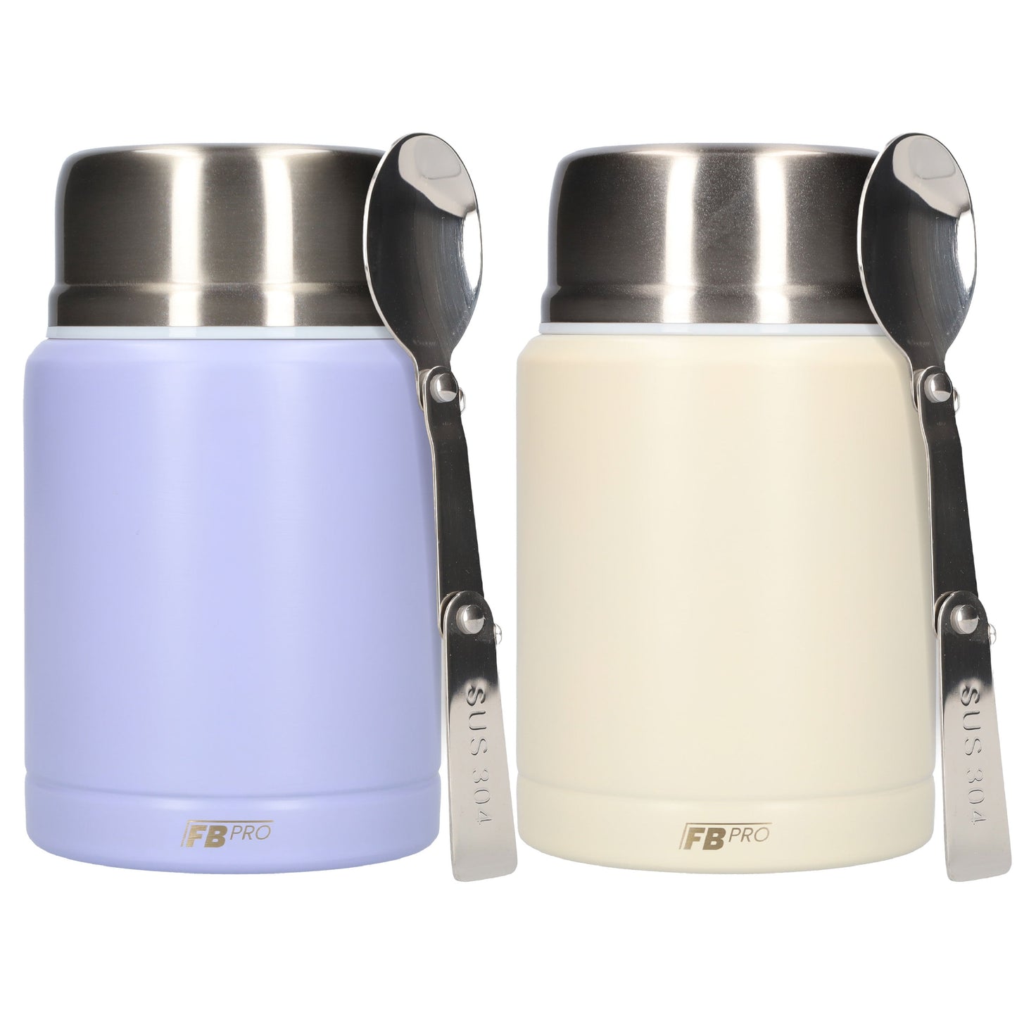 Witte & Lichtpaarse Thermos Voedselcontainer - Ivoor wit & Licht paars - 450ml