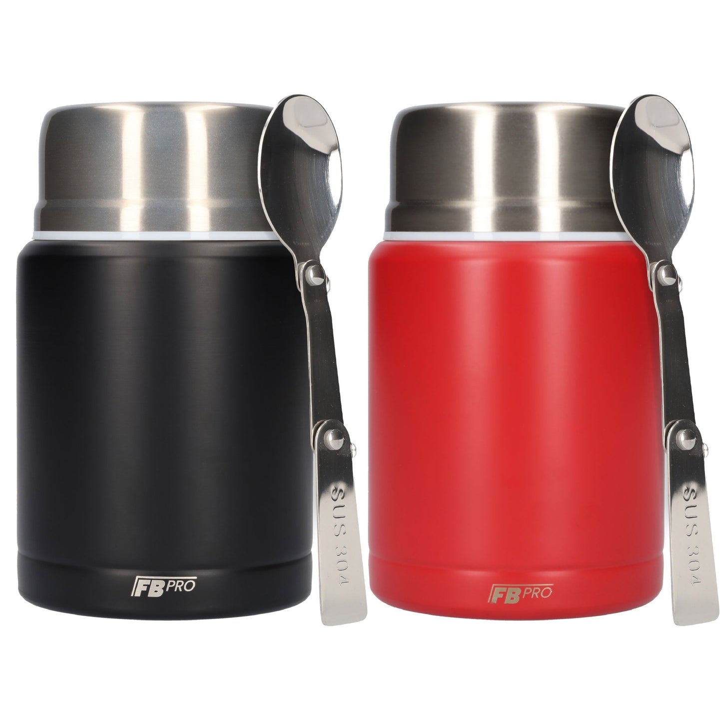 Rode & Zwarte Thermos Voedselcontainer met Lepel x2 - Thermoskan - Rood & Zwart - 450ml