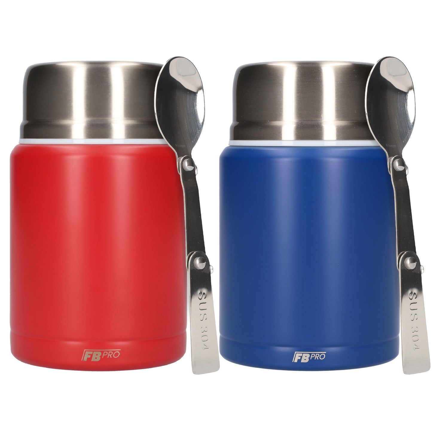 Thermos Voedselcontainer met Lepel x2 - Thermoskan Set van 2 - Rood & Blauw - 450ml