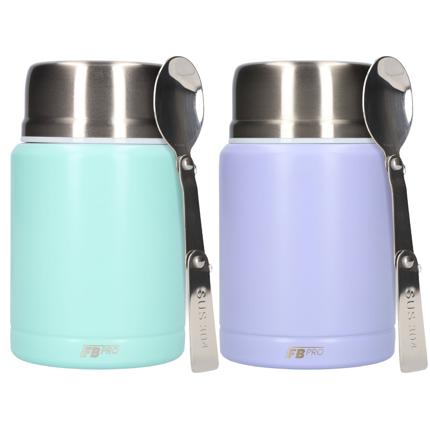Lichtblauw & Lichtpaarse Thermos Voedselcontainer met Lepel x2 - Blauw & Paars - 450ml